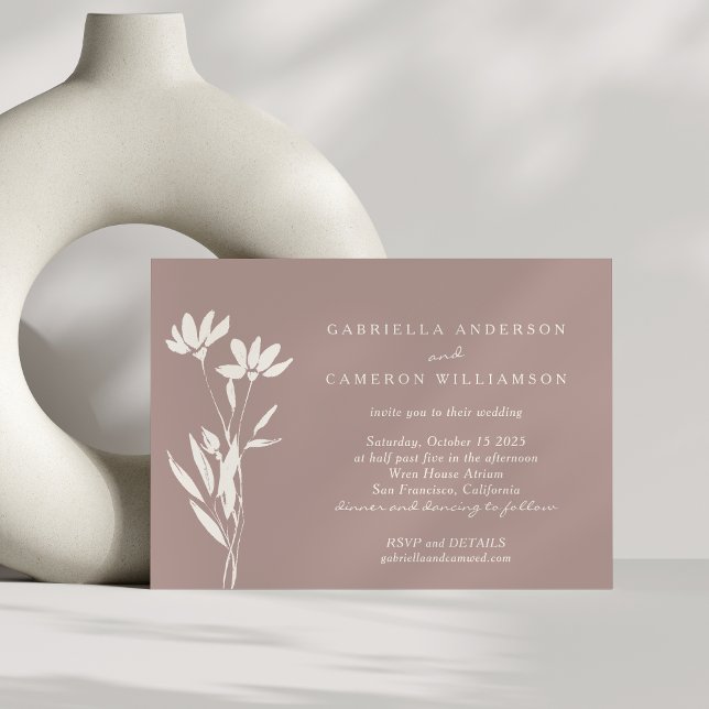 Elegant Modern Floral Dusty Mauve Wedding  Invitation (Creator Uploaded)
