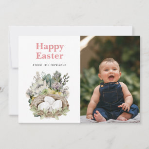 Elegant Modern Floral Easter Happy Easter Photo Holiday Card