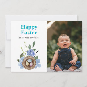 Elegant Modern Floral Easter Happy Easter Photo Holiday Card