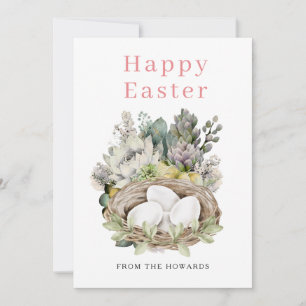 Elegant Modern Floral Easter Happy Easter Photo Holiday Card