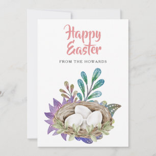 Elegant Modern Floral Easter Happy Easter Photo Holiday Card