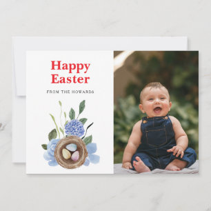 Elegant Modern Floral Easter Happy Easter Photo Holiday Card