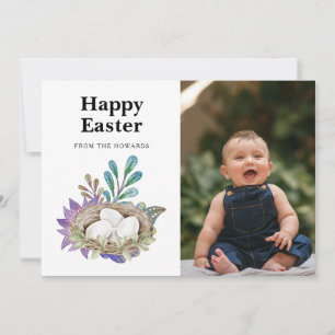 Elegant Modern Floral Easter Happy Easter Photo Holiday Card