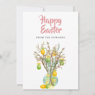 Elegant Modern Floral Easter Happy Easter Photo Holiday Card
