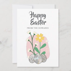 Elegant Modern Floral Easter Happy Easter Photo Holiday Card