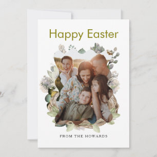 Elegant Modern Floral Easter Happy Easter Photo Holiday Card