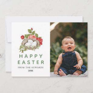 Elegant Modern Floral Easter Happy Easter Photo Holiday Card