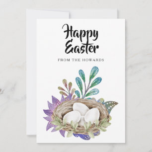 Elegant Modern Floral Easter Happy Easter Photo Holiday Card