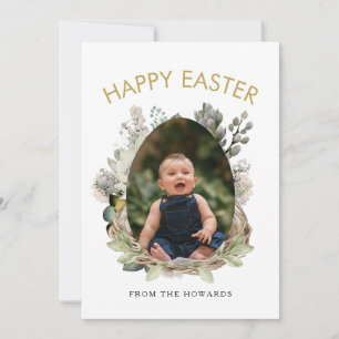 Elegant Modern Floral Easter Happy Easter Photo Holiday Card