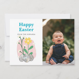 Elegant Modern Floral Easter Happy Easter Photo Holiday Card