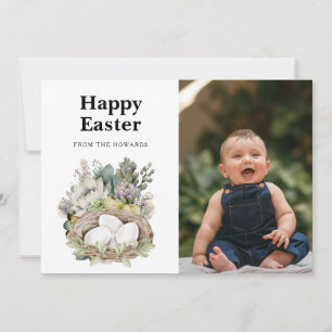 Elegant Modern Floral Easter Happy Easter Photo Holiday Card