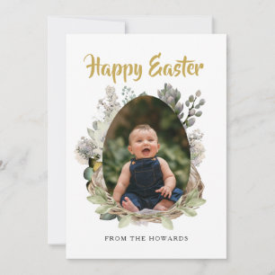 Elegant Modern Floral Easter Happy Easter Photo Holiday Card