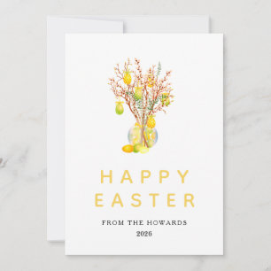 Elegant Modern Floral Easter Happy Easter Photo Holiday Card