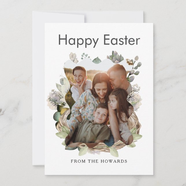 Elegant Modern Floral Easter | Happy Easter Photo Holiday Card (Front)