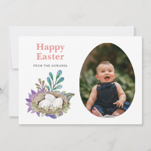 Elegant Modern Floral Easter Happy Easter Photo Holiday Card
