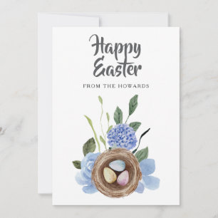 Elegant Modern Floral Easter Happy Easter Photo Holiday Card