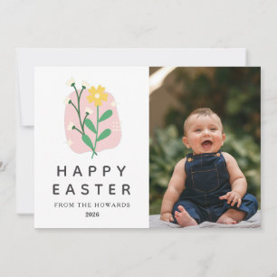 Elegant Modern Floral Easter Happy Easter Photo Holiday Card