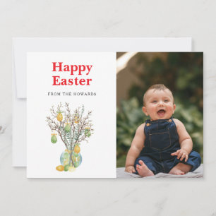 Elegant Modern Floral Easter Happy Easter Photo Holiday Card
