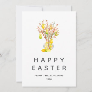 Elegant Modern Floral Easter Happy Easter Photo Holiday Card