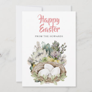 Elegant Modern Floral Easter Happy Easter Photo Holiday Card