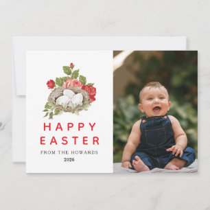 Elegant Modern Floral Easter Happy Easter Photo Holiday Card