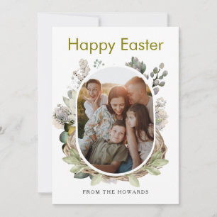 Elegant Modern Floral Easter Happy Easter Photo Holiday Card
