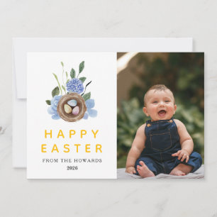 Elegant Modern Floral Easter Happy Easter Photo Holiday Card