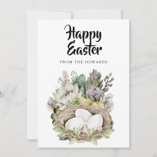 Elegant Modern Floral Easter Happy Easter Photo Holiday Card