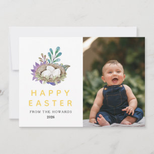 Elegant Modern Floral Easter Happy Easter Photo Holiday Card
