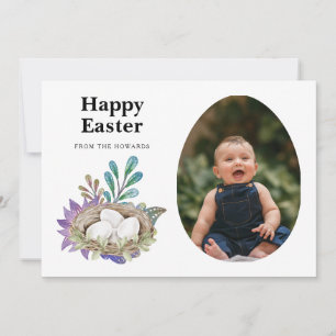 Elegant Modern Floral Easter Happy Easter Photo Holiday Card