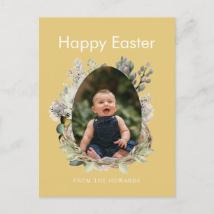Elegant Modern Floral Easter Happy Easter Photo Holiday Postcard