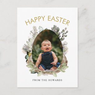 Elegant Modern Floral Easter Happy Easter Photo Holiday Postcard
