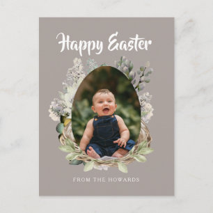 Elegant Modern Floral Easter Happy Easter Photo Holiday Postcard