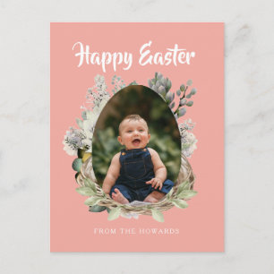 Elegant Modern Floral Easter Happy Easter Photo Holiday Postcard