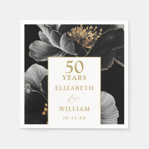 Elegant Modern Floral Gold 50th Anniversary Napkin