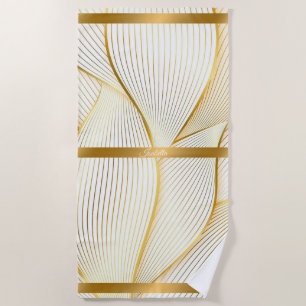 Elegant Modern Floral Gold White Line Collection Beach Towel