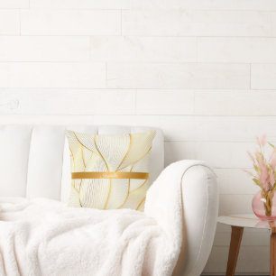 Elegant Modern Floral Gold White Line Collection Cushion
