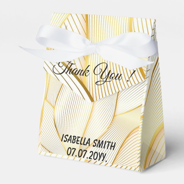 Elegant Modern Floral Gold White Line Collection Favour Box (Front Side)
