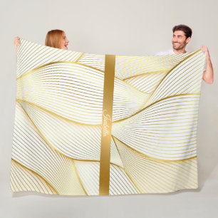 Elegant Modern Floral Gold White Line Collection Fleece Blanket