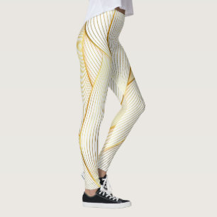 Elegant Modern Floral Gold White Line Collection Leggings