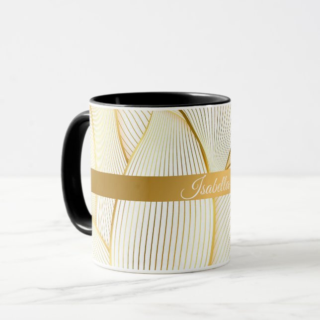 Elegant Modern Floral Gold White Line Collection Mug (Front Left)
