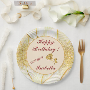 Elegant Modern Floral Gold White Line Collection Paper Plate