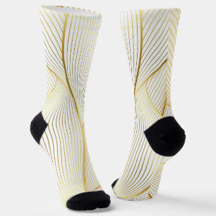 Elegant Modern Floral Gold White Line Collection Socks
