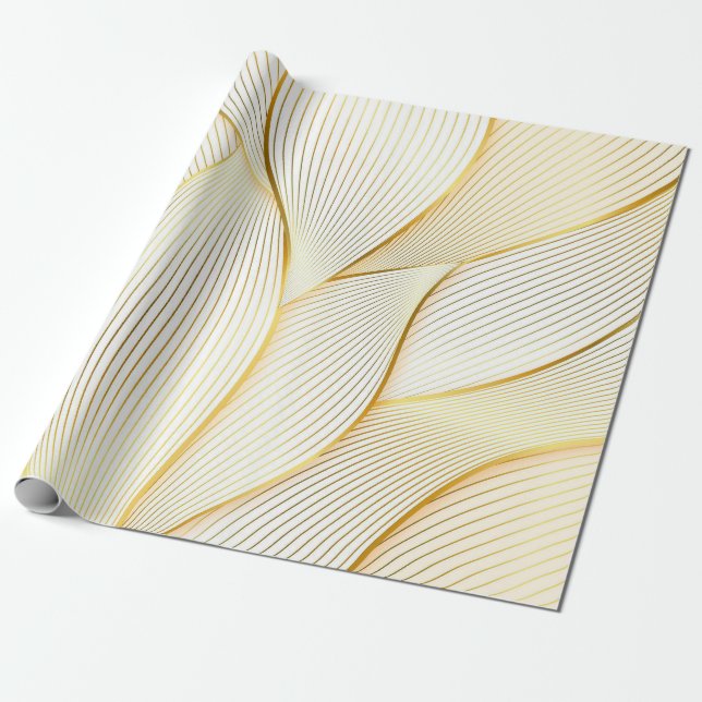 Elegant Modern Floral Gold White Line Collection Wrapping Paper (Unrolled)