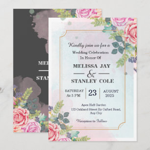 Elegant Modern Floral Greenery Watercolor Wedding Invitation