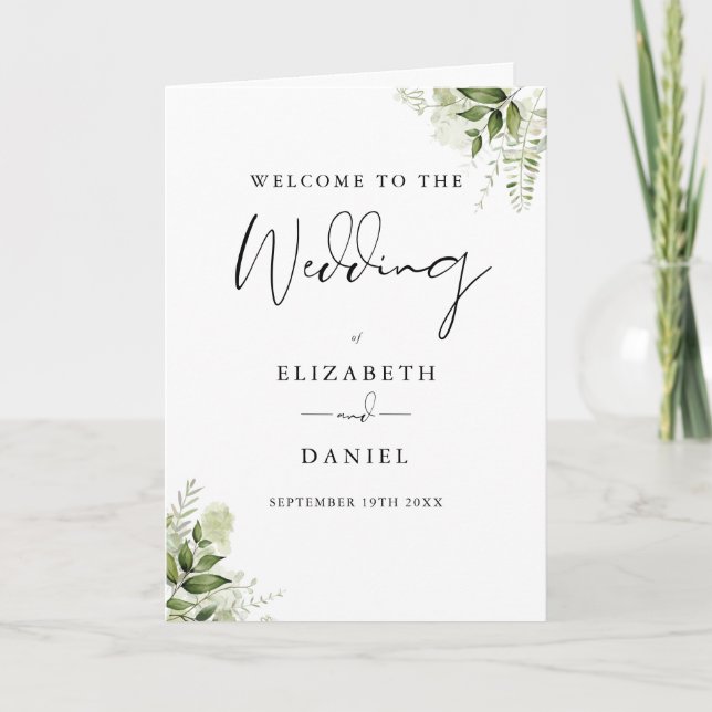 Elegant Modern Floral Greenery Wedding  Programme (Front)