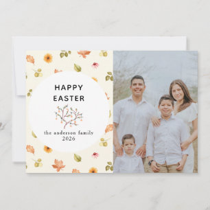 Elegant Modern Floral Happy Easter Family Photo Holiday Card
