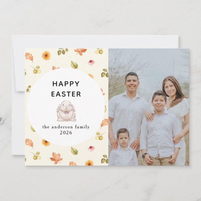 Elegant Modern Floral  Happy Easter Family Photo  Holiday Card (Front)