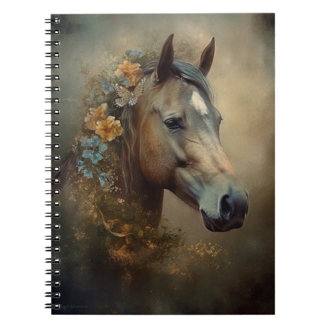Elegant Modern Floral Horse Personalised Gift Notebook (Front)