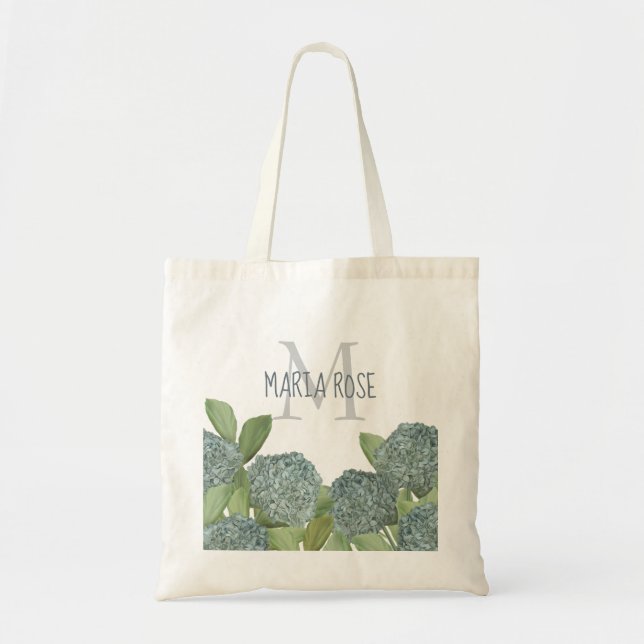 Elegant Modern Floral Hydrangea Monogram Tote Bag (Front)